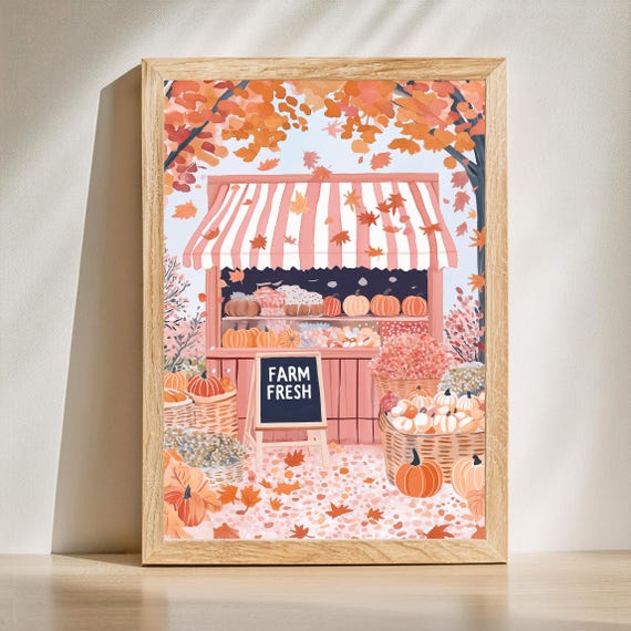 Preppy Autumn Wall Art Pink Print Halloween Pastel Fall Prints
