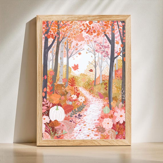 Preppy Autumn Wall Art Pink Print Halloween Pastel Fall Prints