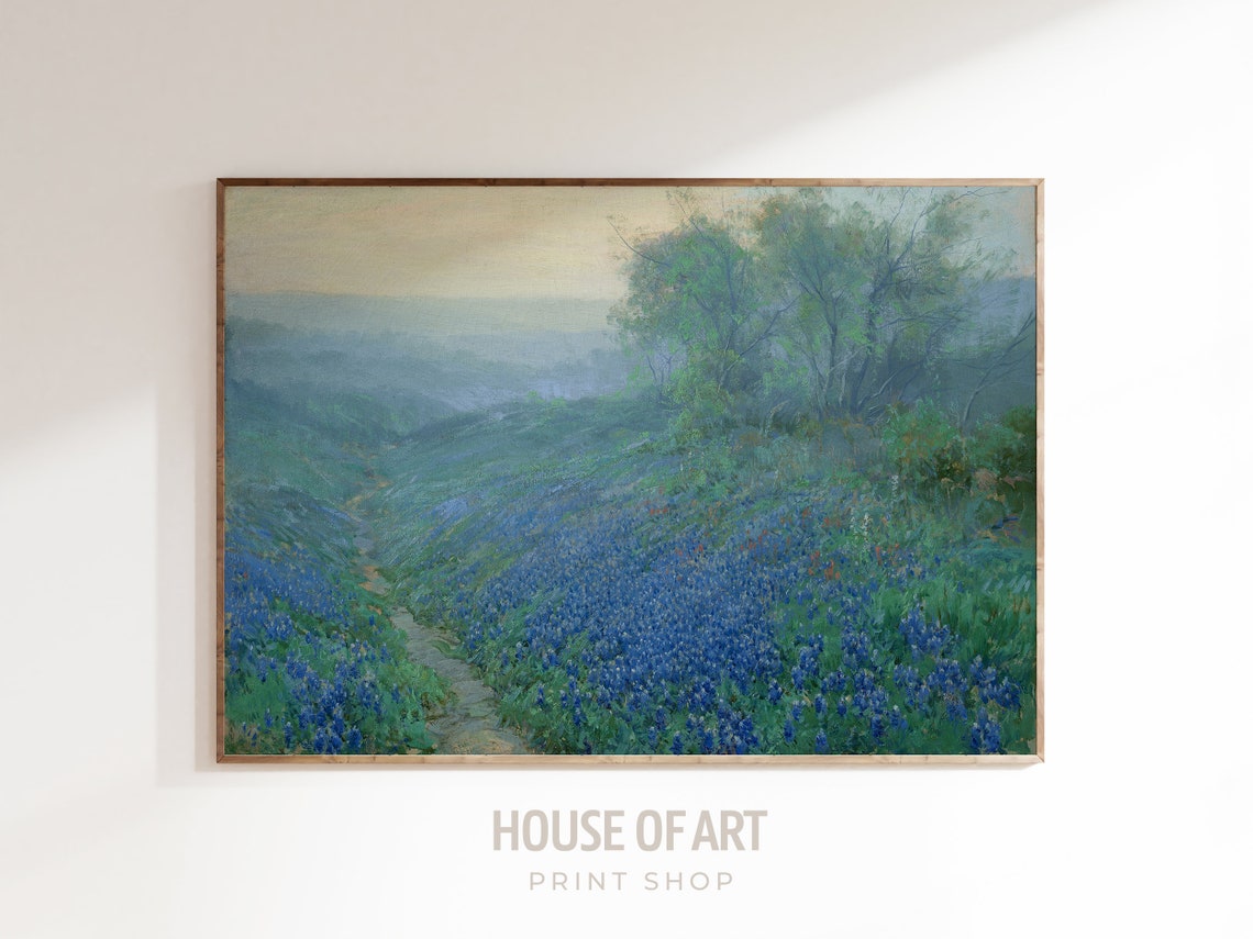 Texas Bluebonnet Field Wildflower Hill Country Landscape Art Print