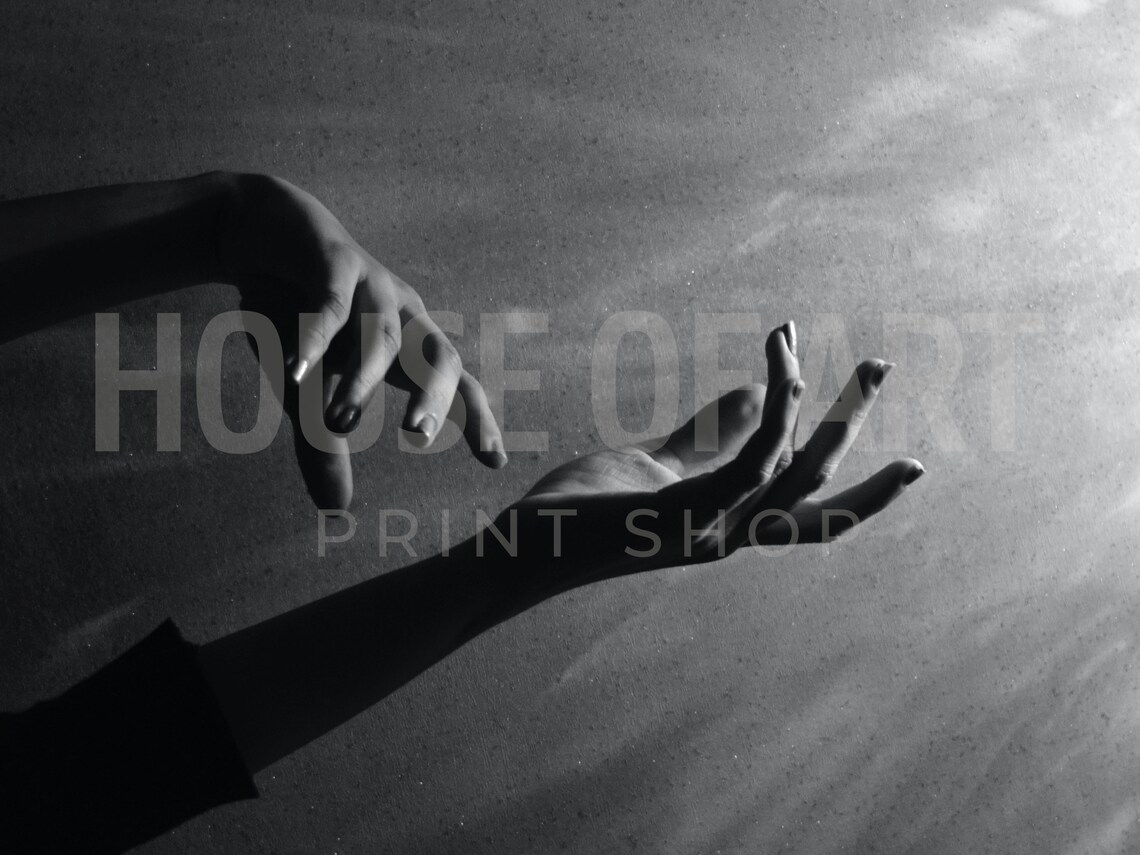Black and White Hands Reaching Toward Light Shadow Minimal Photo Poster - Image 2