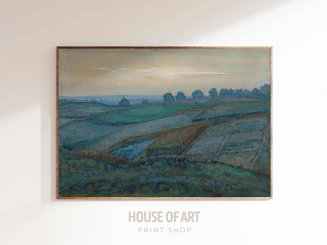 Dutch Landscape Artwork Rolling Fields Instant Print Tranquil Countryside Valley Panorama Watercolor Painting - Image 3