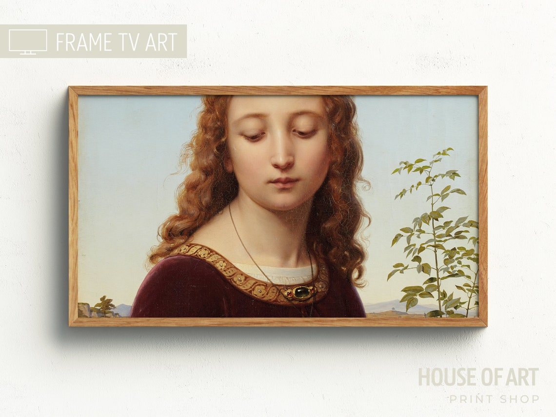 Frame Tv Art 4k Classic Portrait Oil Painting Vintage Young Woman Artwork Holy Antique Pale Girl With Red Hair And Curls - Image 3