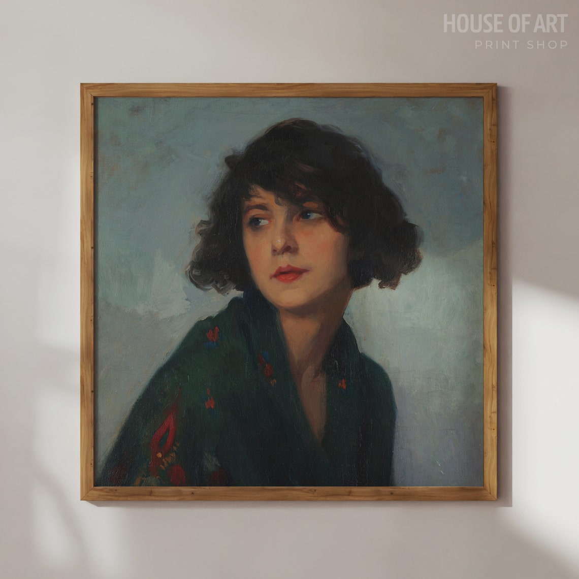 Moody Woman Portrait Print Vintage Young Woman Painting Portrait Of A Girl Square Art Print Classical Beauty Wall Art