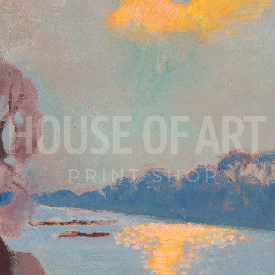 Impressionist River Landscape Painting Sunlight On The River Calm Water Print Colorful Wall Art Wall Art - Image 3