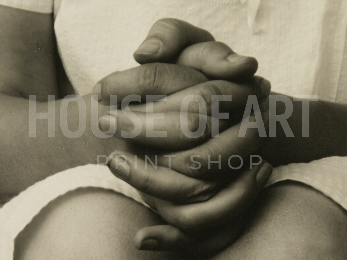 Vintage Black And White Folded Hands Resting On Lap Photography Art Print - Image 2