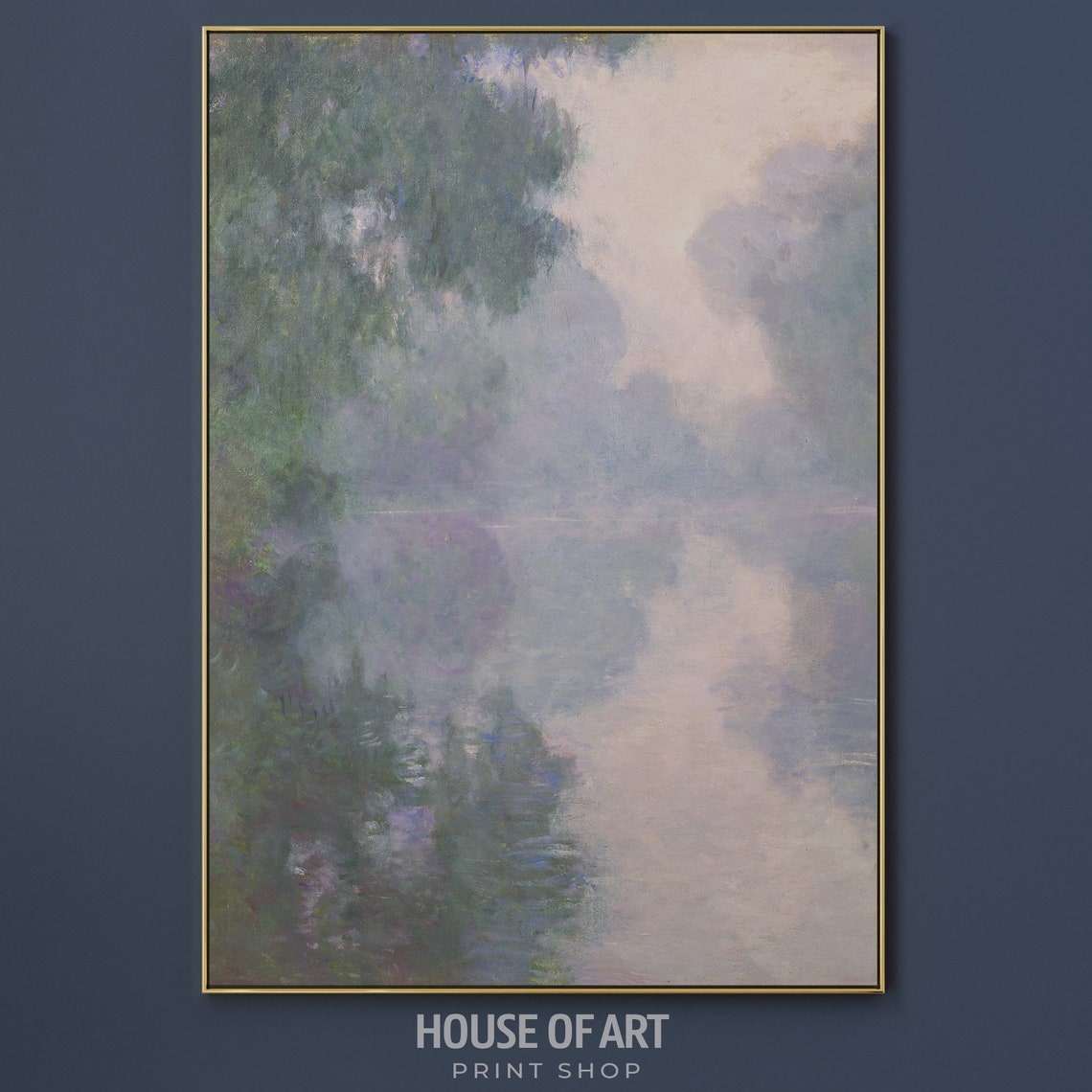 Morning Mist River Tree Reflections Impressionist Landscape Poster - Image 3