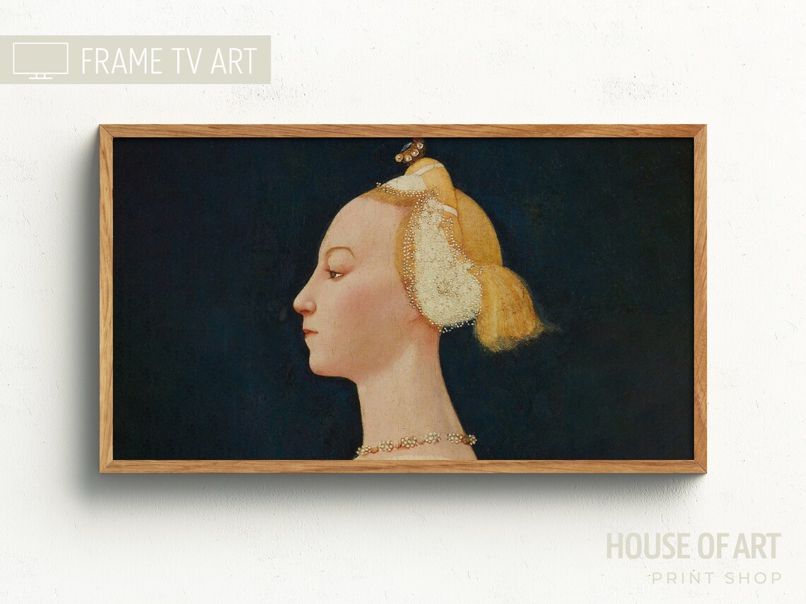 Renaissance Profile Portrait Of Woman Blonde Pearl Headdress Art Poster