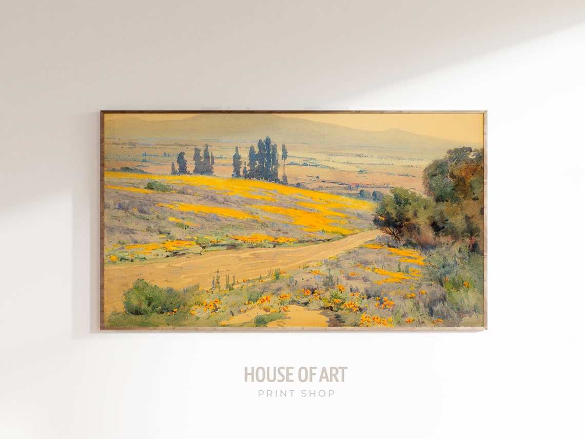 California Spring Golden Wildflower Fields Hills Valley Poster