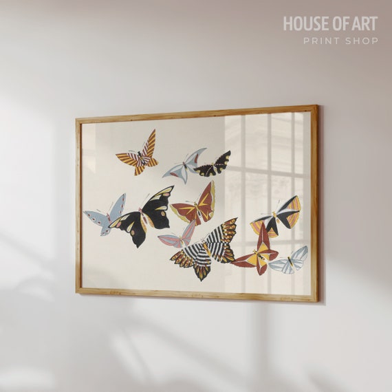 Colorful Butterflies Illustration Japanese Color Woodcut Print 11 Flying Butterflies Vintage Gallery Wall Print Wall Art