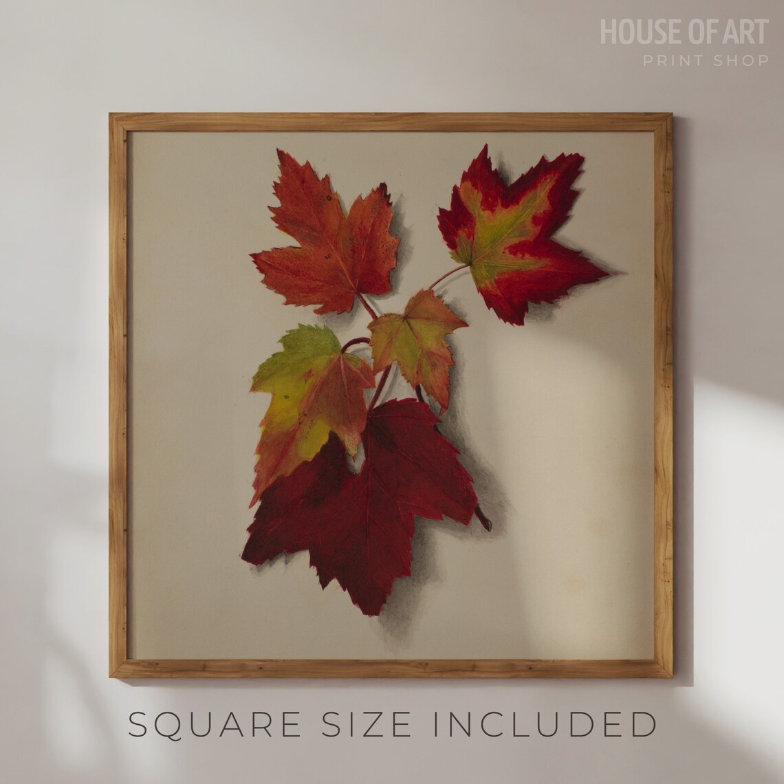 Red Autumn Leaves Watercolor Study Beige Paper Botanical Art Poster - Image 2