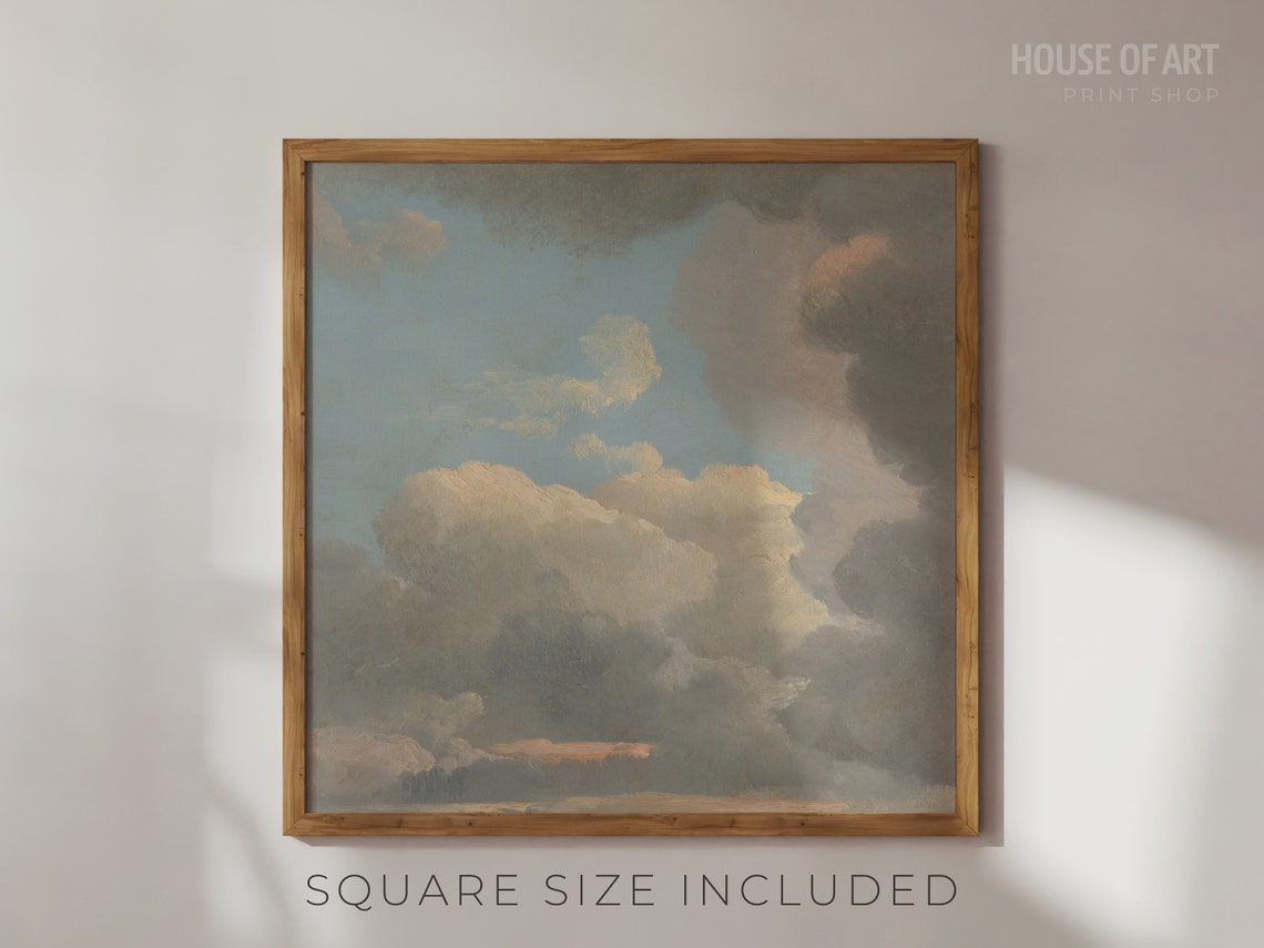 Soft White Clouds Blue Sky Sunset Glow Vintage Sky Painting Poster - Image 2