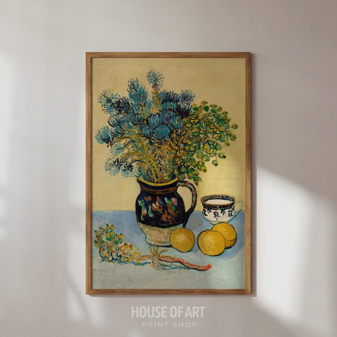 Blue Thistles Lemons Still Life Post Impressionist Oil Poster