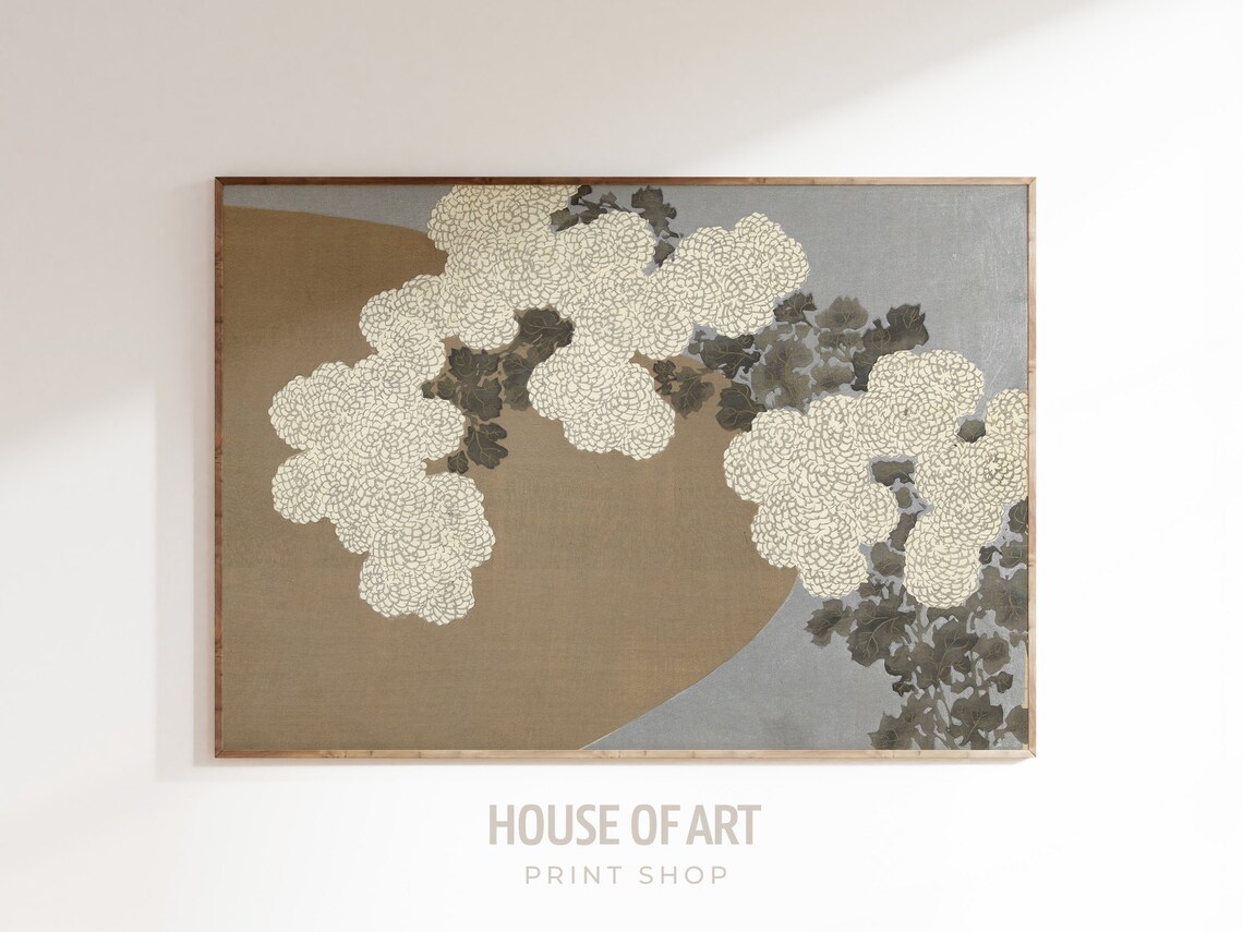 Japanese Bloom Woodcut Chrysanthemums Vintage Art Print