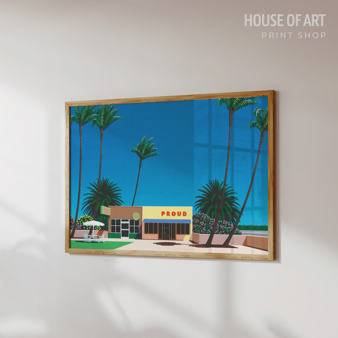 Retro City Pop Art Storefront Proud Palm Trees Blue Sky Wall Art - Image 3