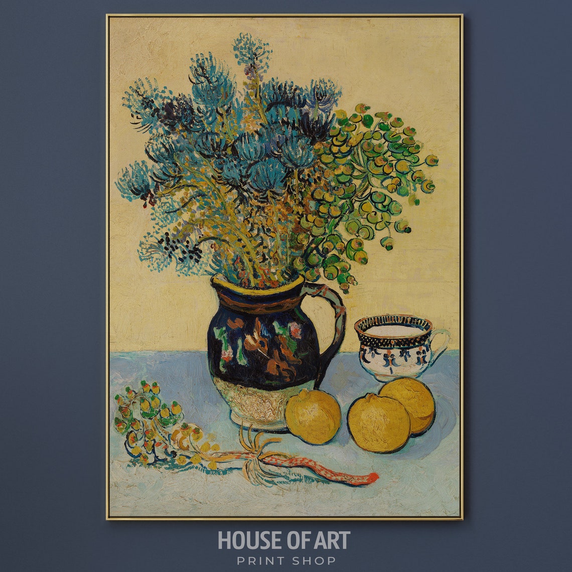 Blue Thistles Lemons Still Life Post Impressionist Oil Poster - Image 3