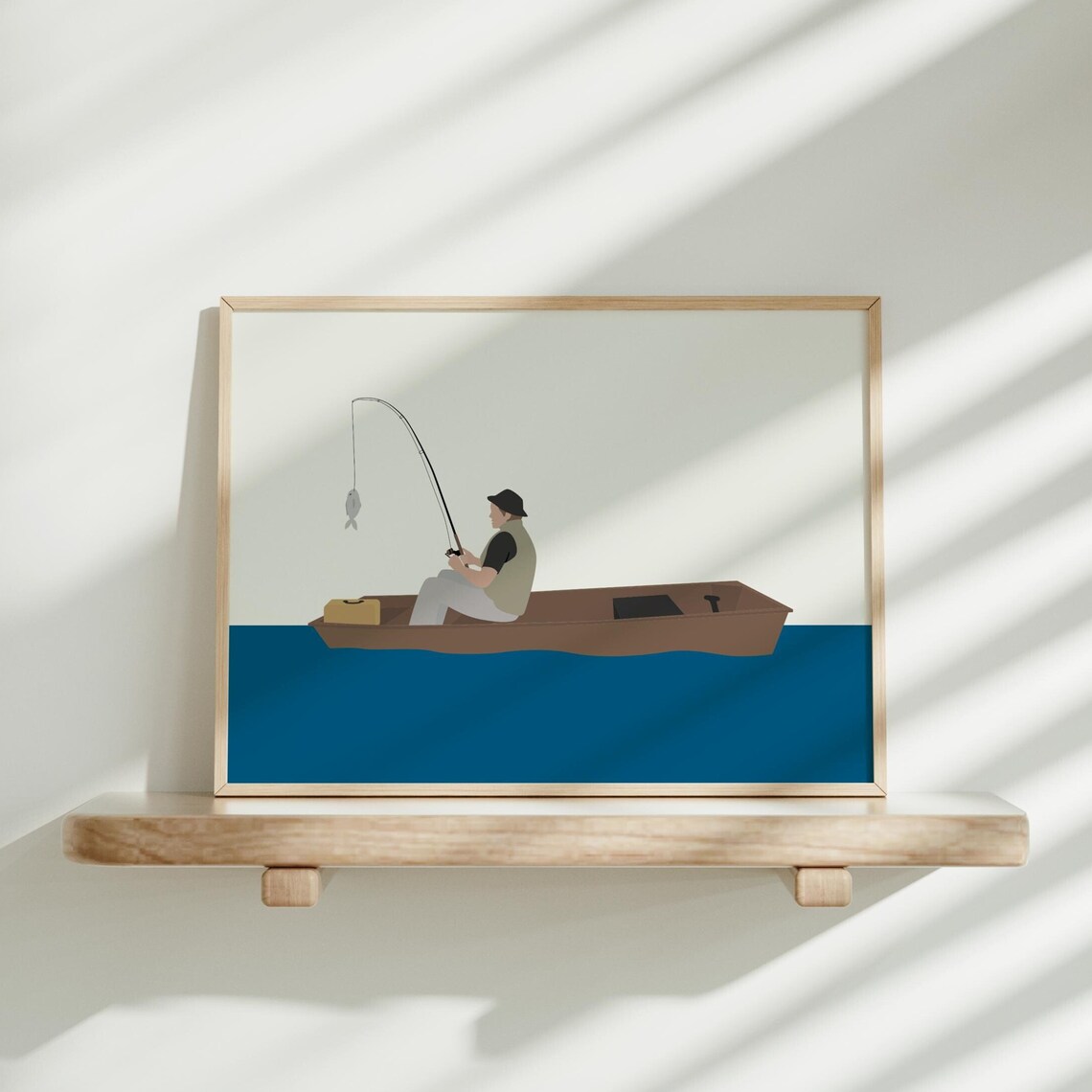 Old Man Fishing Minimalist Ocean Art Print