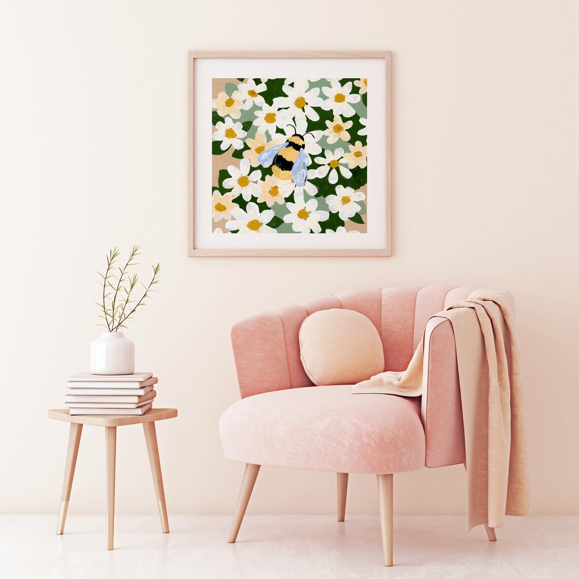 Bumble Bee On Daisies Art Print, Floral Decor - Image 2