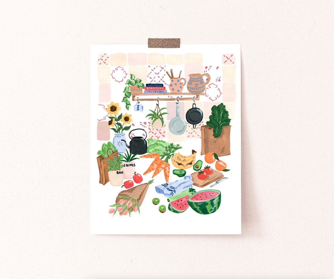 Market Haul Watercolor Art Print, Kitchen Decor - Image 3