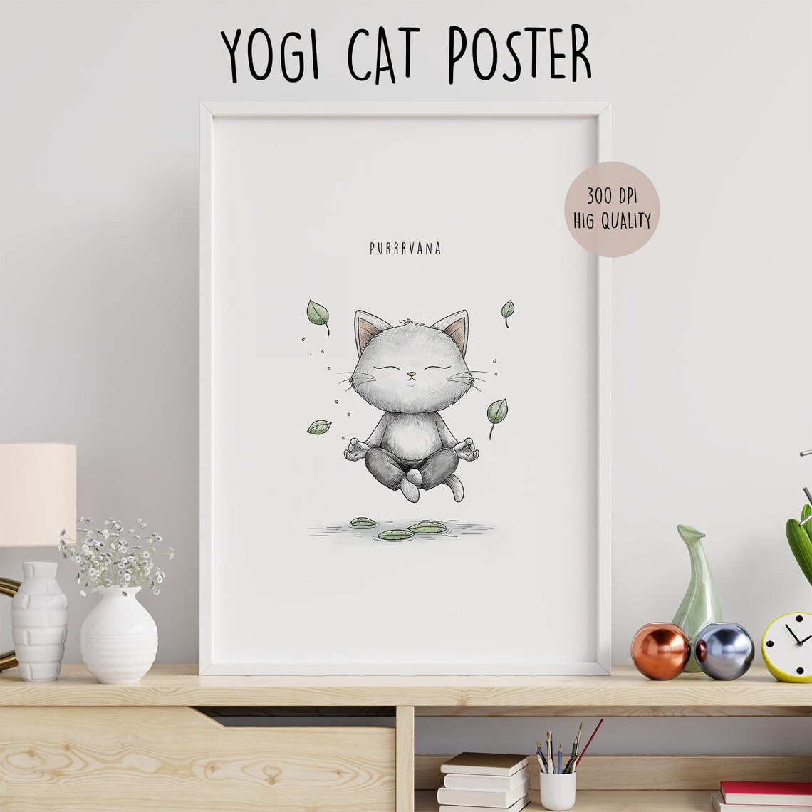 Yogi Cat Purrrvana Meditating Lotus Pose Funny Yoga Wall Decor Art Poster