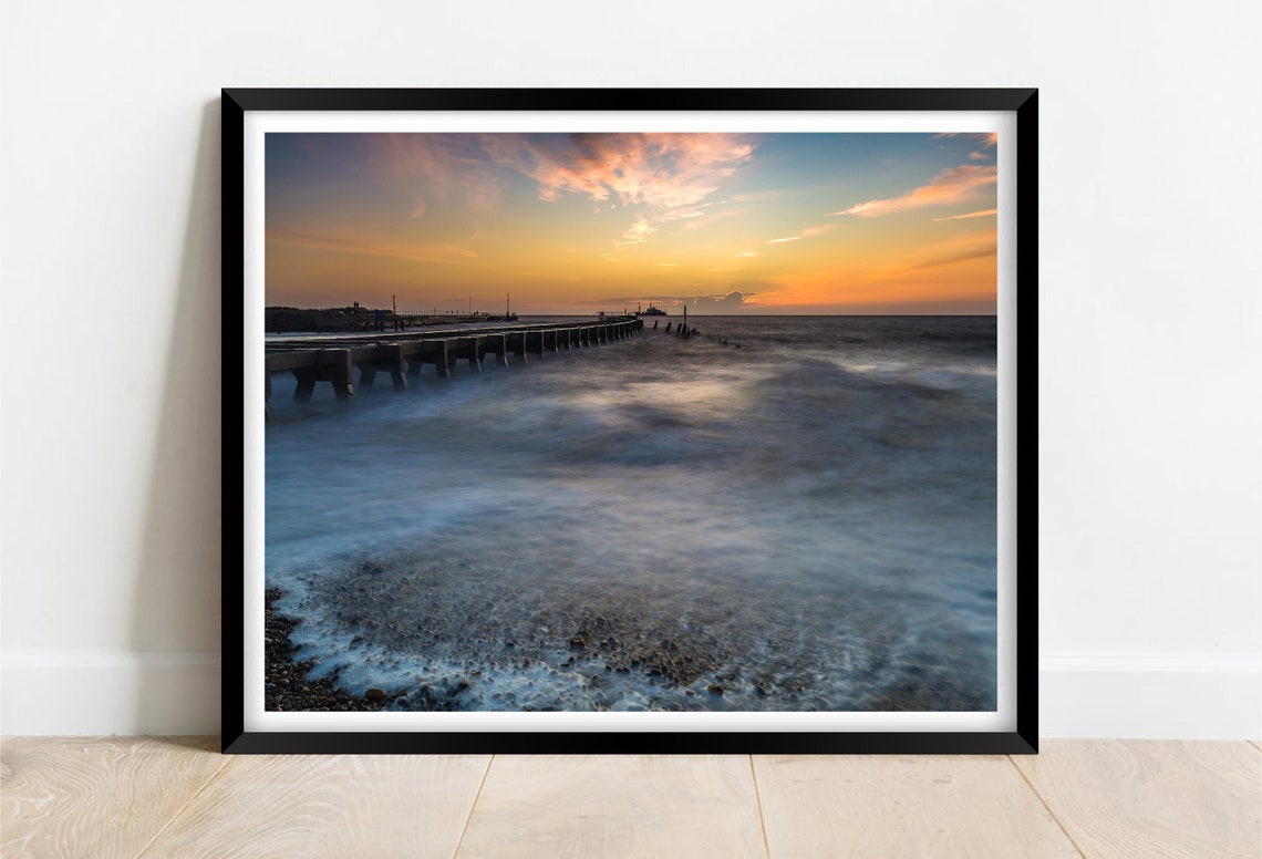 Walberswick Beach Suffolk Pier Breakwater Sunset Glow Poster