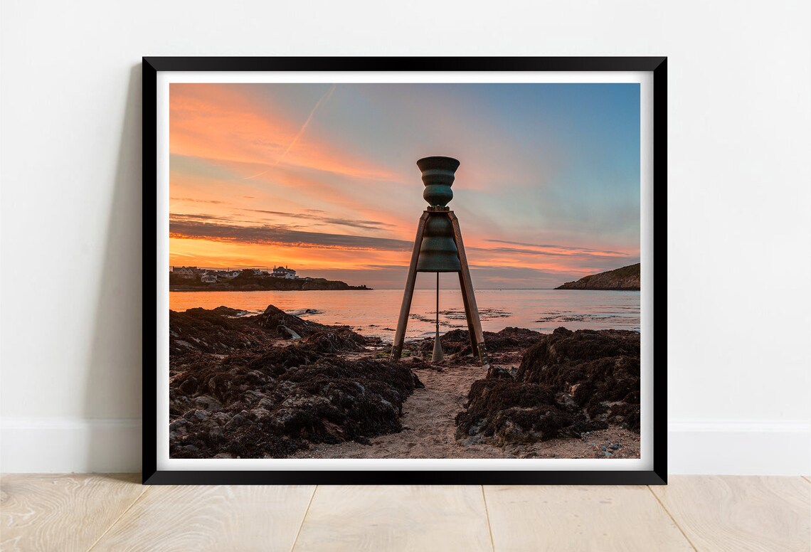 Anglesey Time and Tide Bell Sculpture Sunset Coast Wales Poster