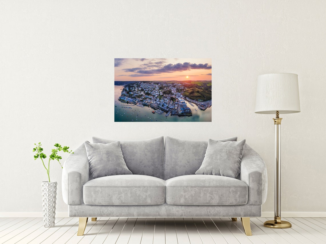 Aerial View of a Coastal Town at Sunset Over the Harbor Poster - Image 2