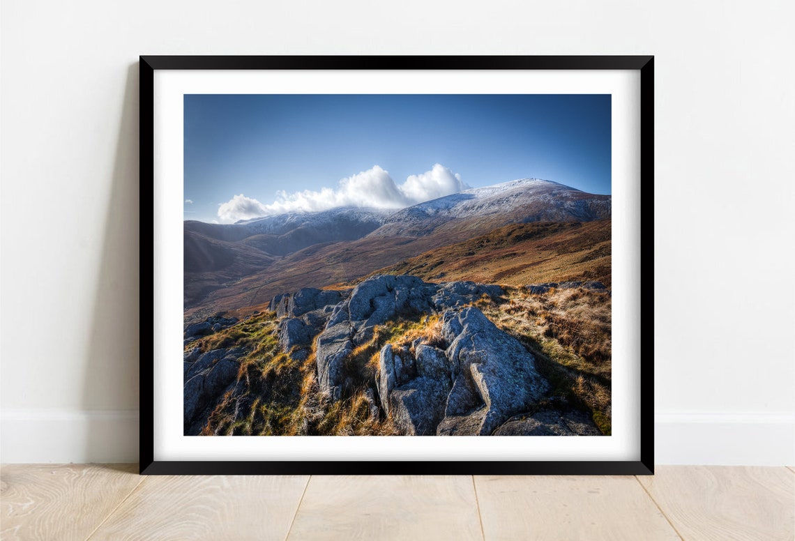 Carneddau Mountain Range Snowdonia Wales Snowy Peaks View Poster