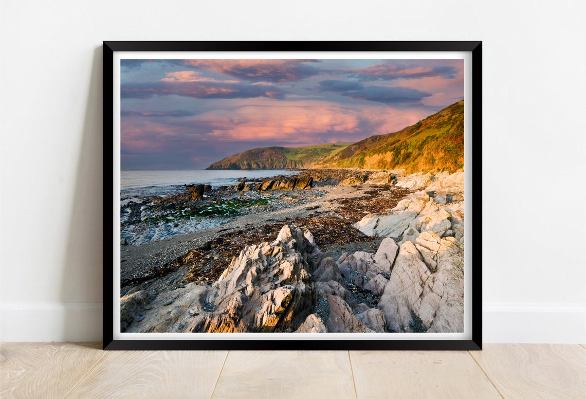 Portnadler Bay Cornwall Sunset Rocky Shore Pink Sky Seascape Poster