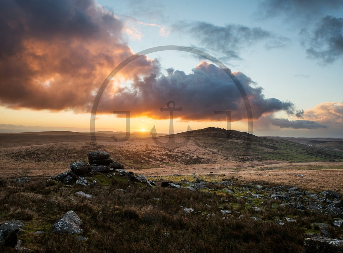 Bodmin Moor Cornwall Sunset Over Rocky Tor And Moorland Poster - Image 3