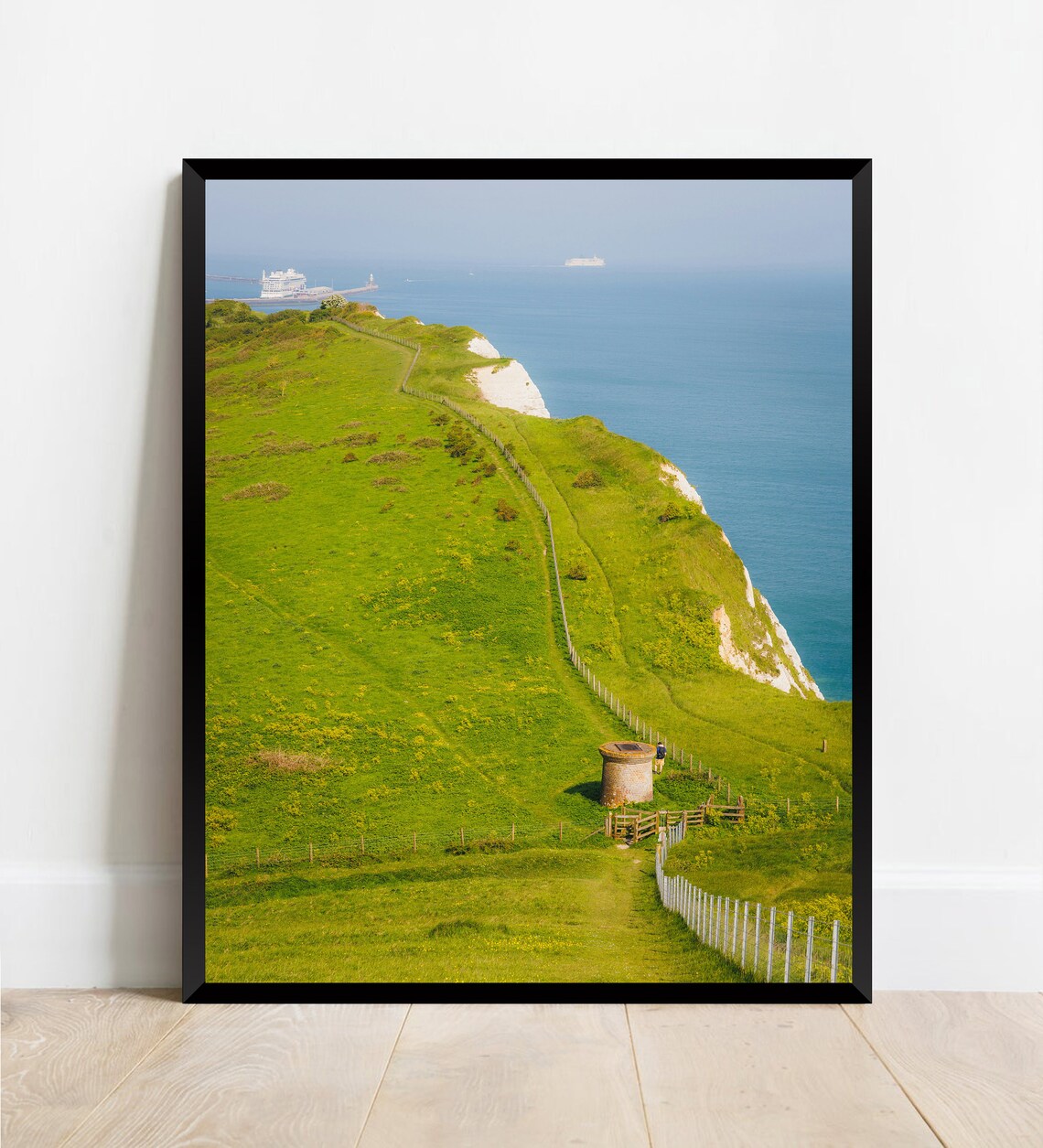 White Cliffs Of Dover Green Headland Ships English Channel Kent Poster - Image 2