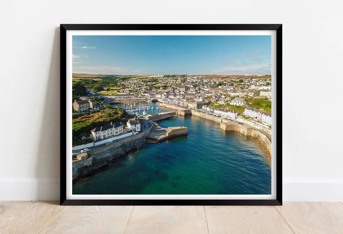 Porthleven Harbour Cornwall Fishing Boats Aerial View Poster