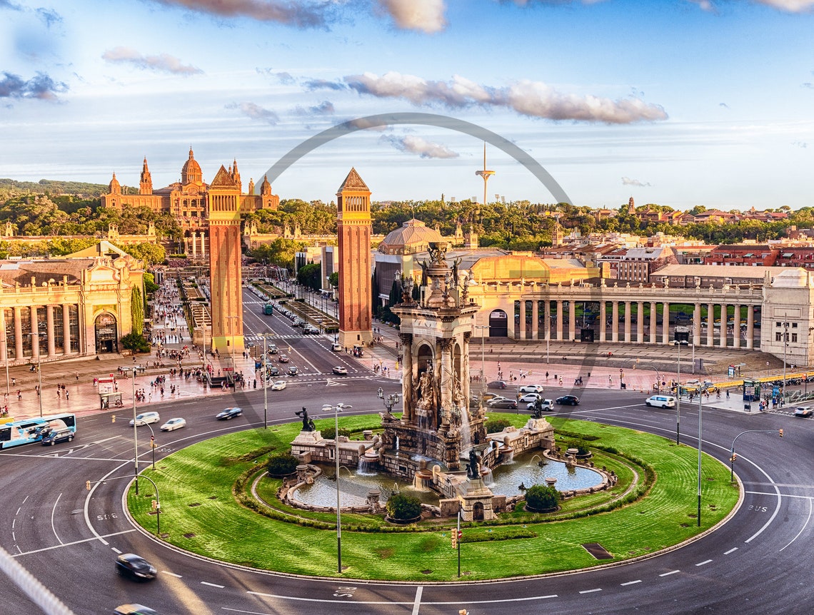 Barcelona Placa de Espanya Fountain Venetian Towers Sunset Poster - Image 3