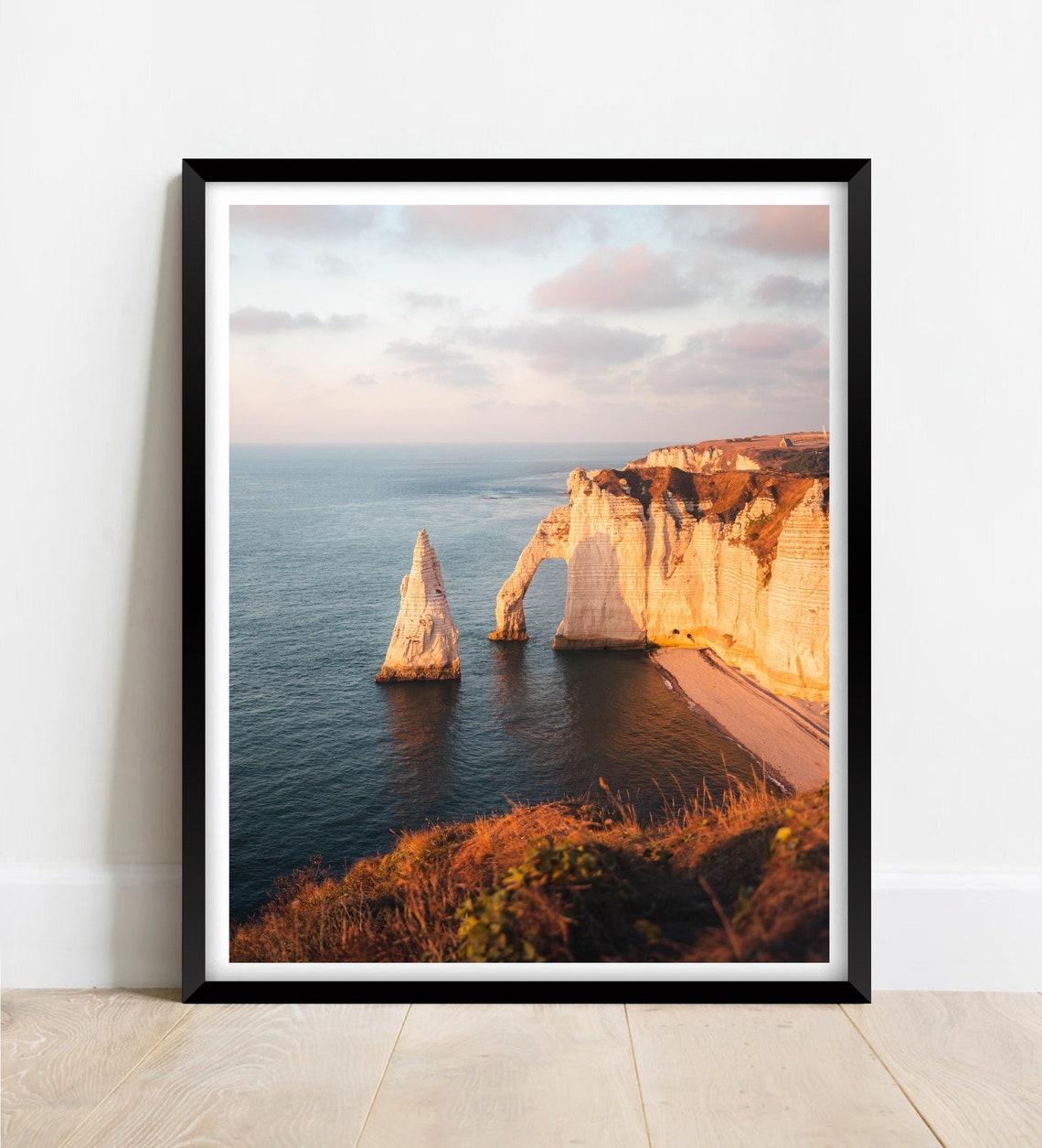 Etretat Normandy France White Cliffs Arch Sunset Seascape Poster