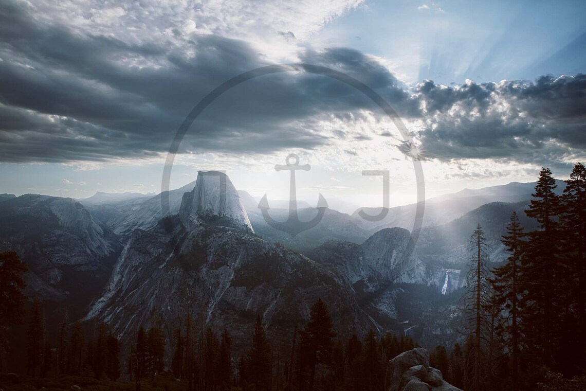 Yosemite Half Dome Dramatic Sunbeams Mountain Valley California Travel Poster - Image 3