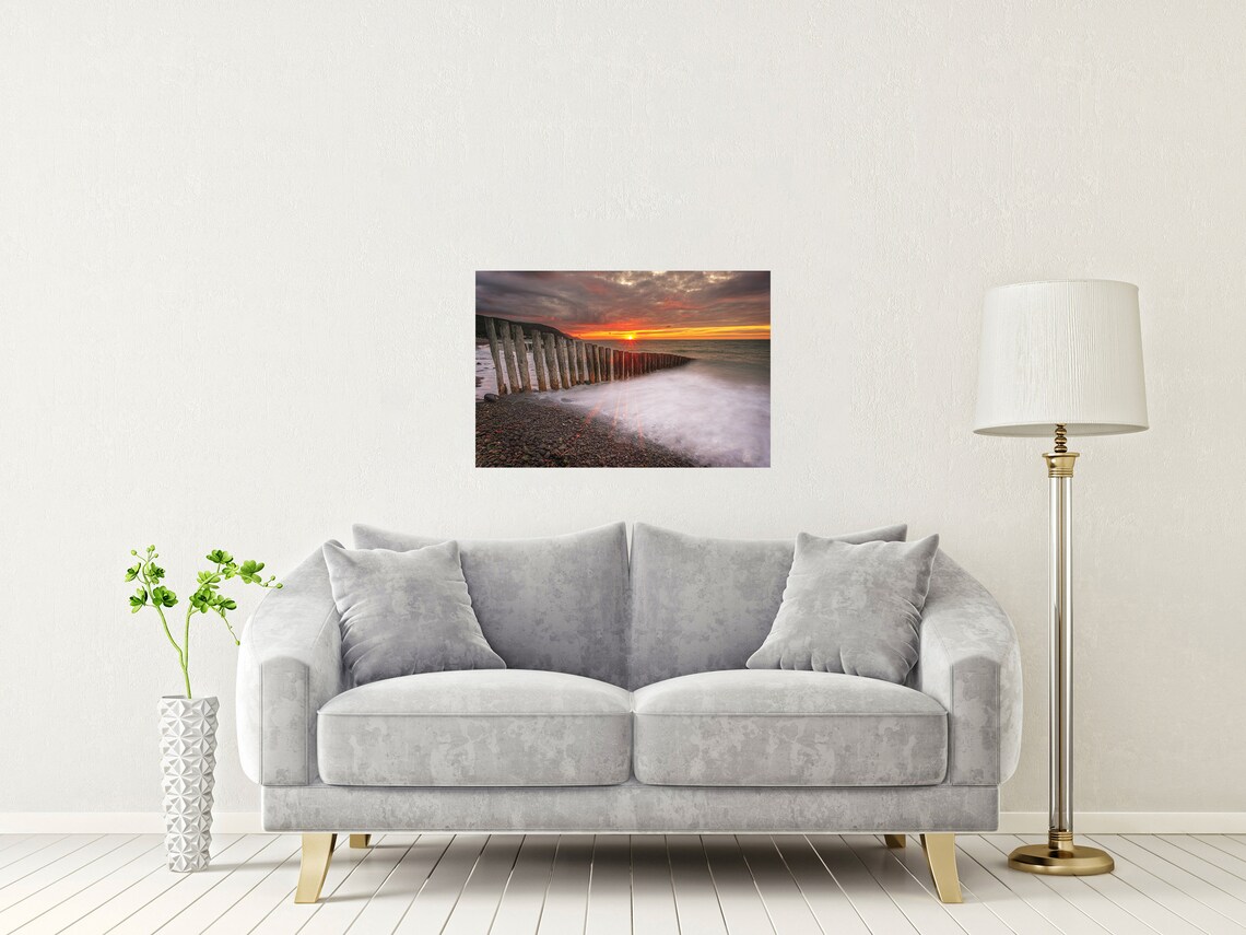 Bossington Beach Somerset Wooden Groyne Sunset Seascape Print - Image 2