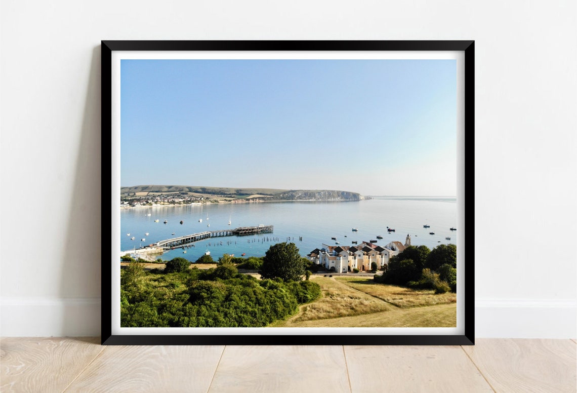Swanage Bay Dorset Victorian Pier Boats Chalk Cliffs Seaside Poster