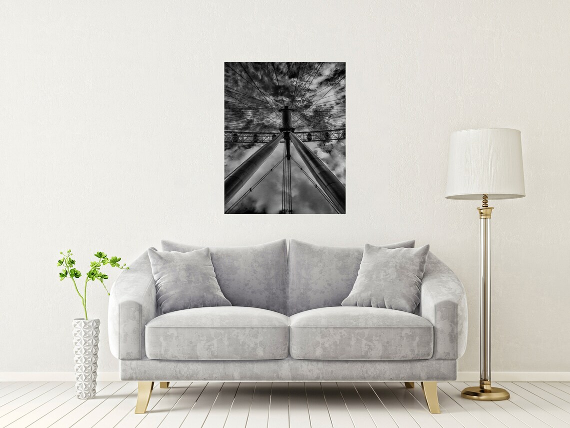 London Eye Black And White Geometric Spokes Sky Detail Poster - Image 2