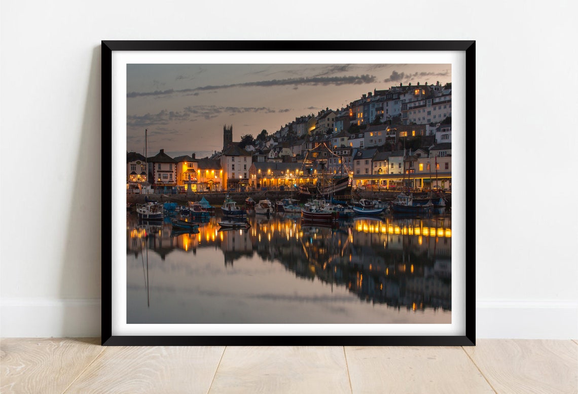 Brixham Harbour Devon Twilight Fishing Boats Reflections Poster