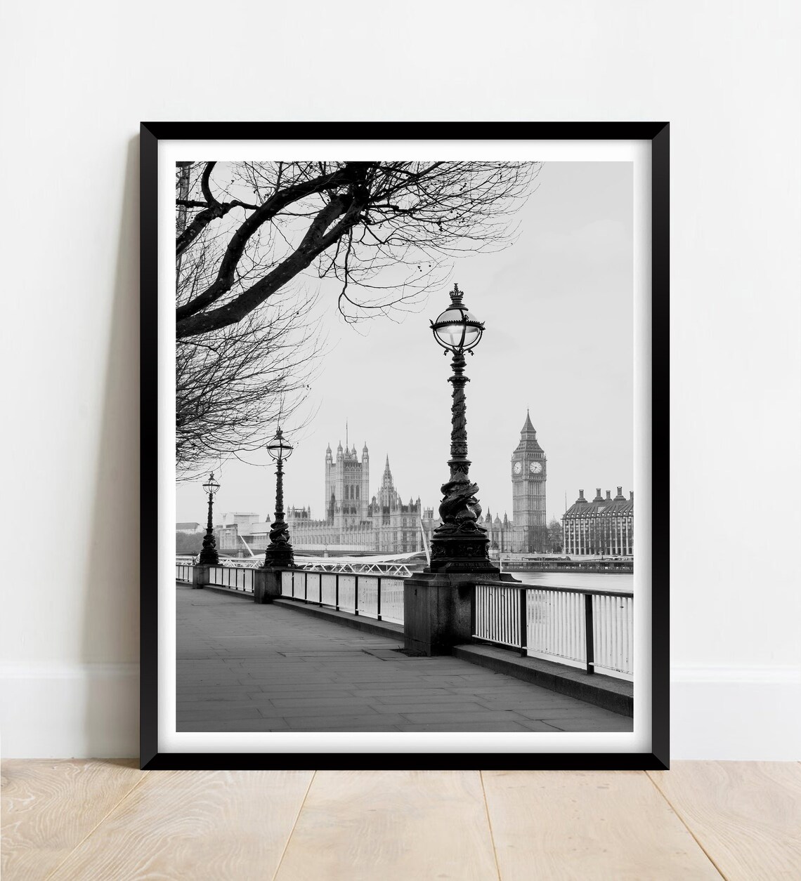 Big Ben River Thames Black And White Embankment London Poster
