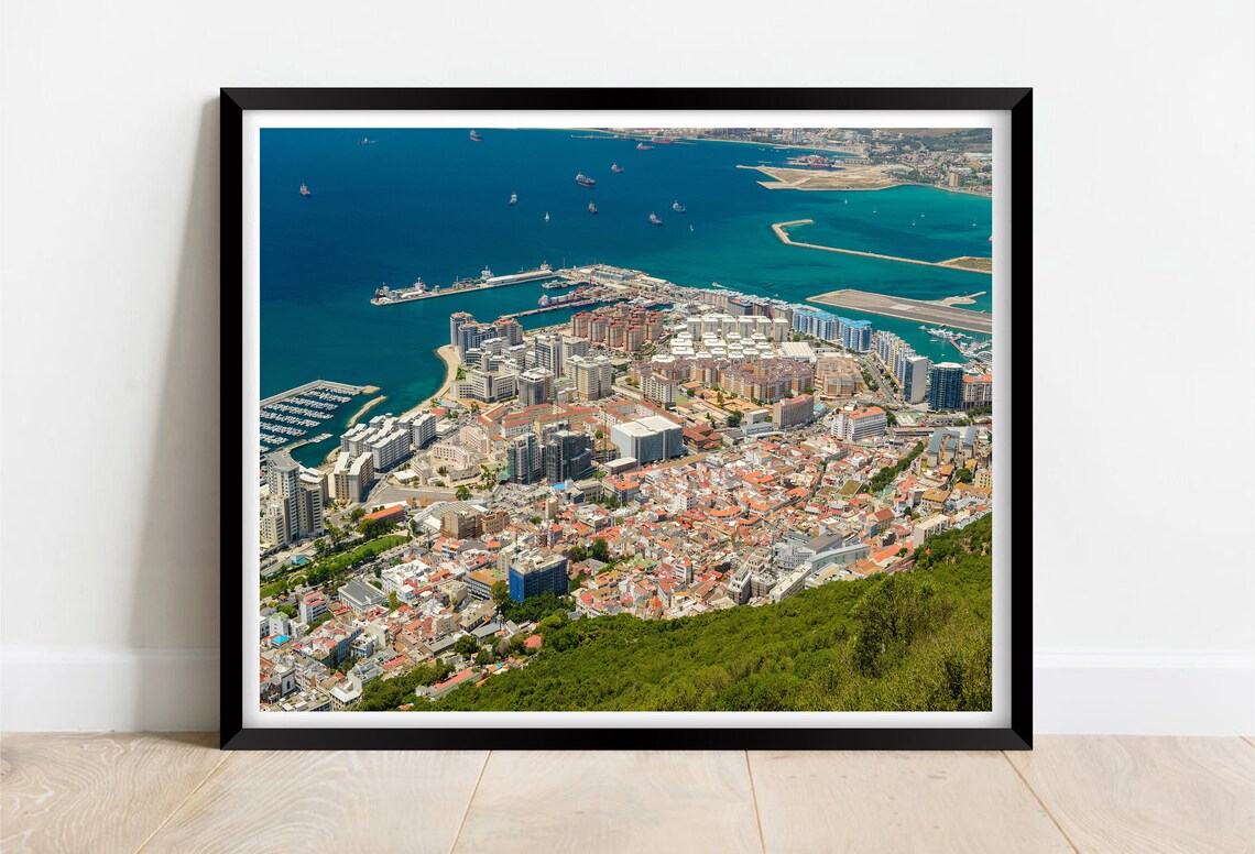 Gibraltar Bay Aerial View From The Rock Over City And Harbor Poster
