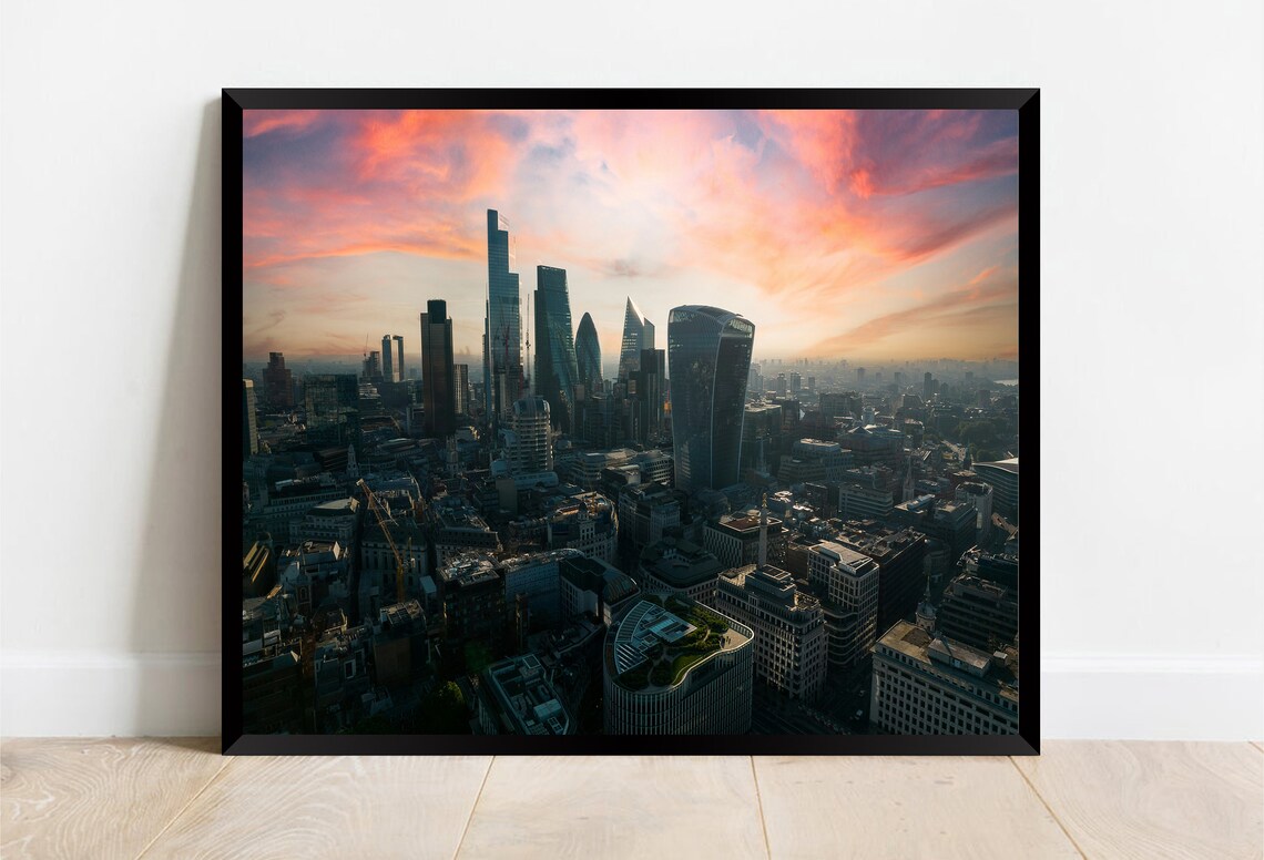 London City Skyline Sunset Aerial View Fine Art Photo Poster - Image 2