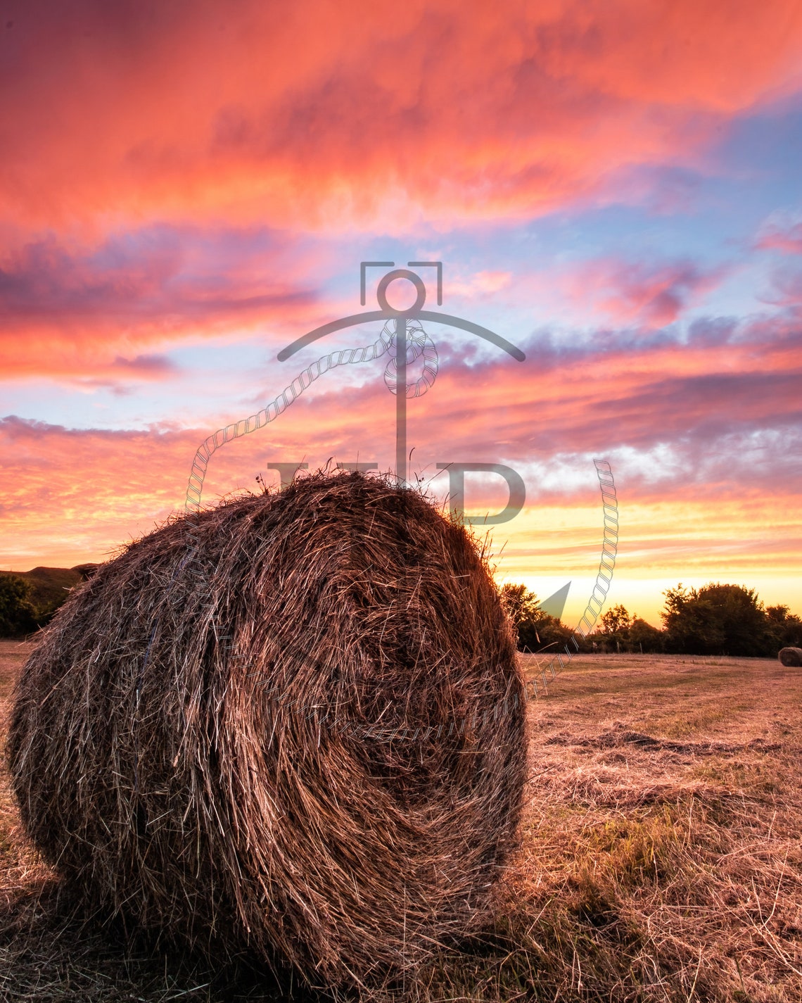 Hay Bale At Sunset South Downs Golden Sky Countryside Poster - Image 3