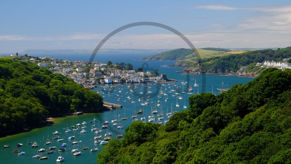 Polruan Village Cornwall Harbour Boats Green Cliffs Summer Poster - Image 3