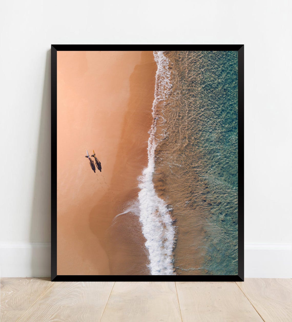 Surfers Walking to Waves Aerial Beach Golden Sand Drone Poster - Image 2