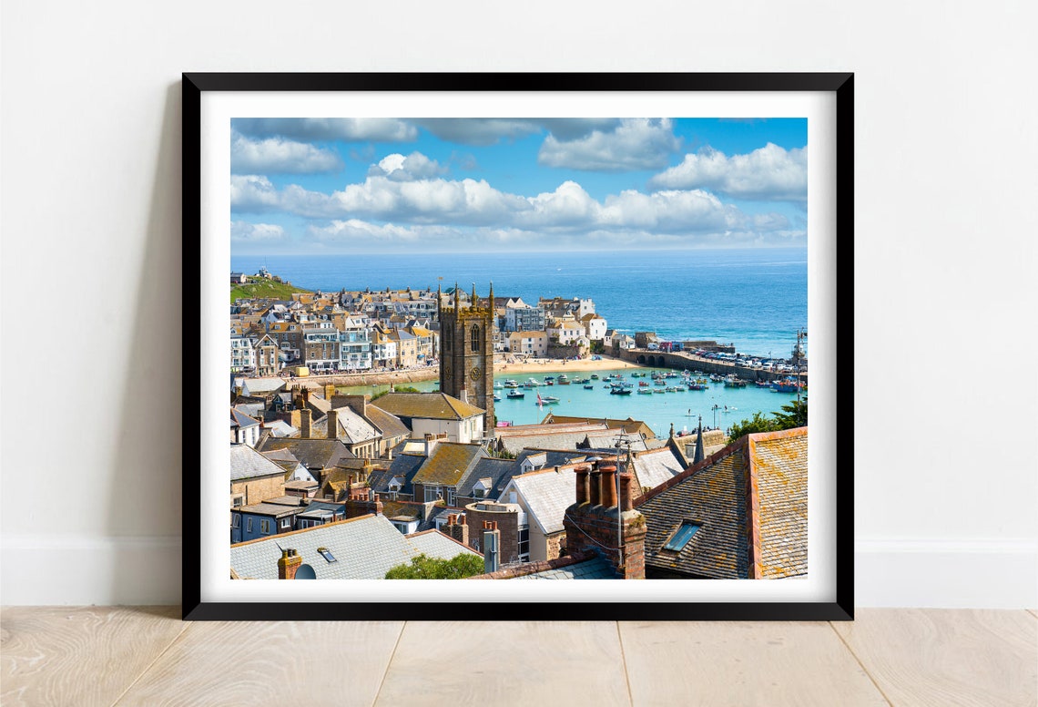 St Ives Cornwall Summer Harbour Church Tower Sunny Seaside Poster