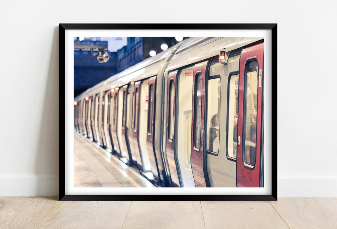 London Underground Tube Train At Station Platform Night Poster