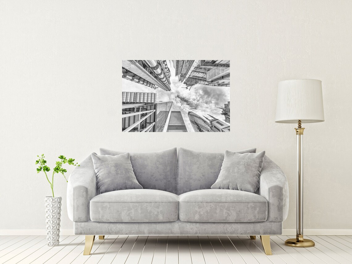 London City Skyline Look Up Black And White Modern Architecture Poster - Image 2