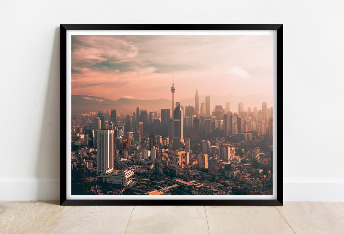 Kuala Lumpur Malaysia Skyline Sunset With KL Tower And Pink Clouds Poster