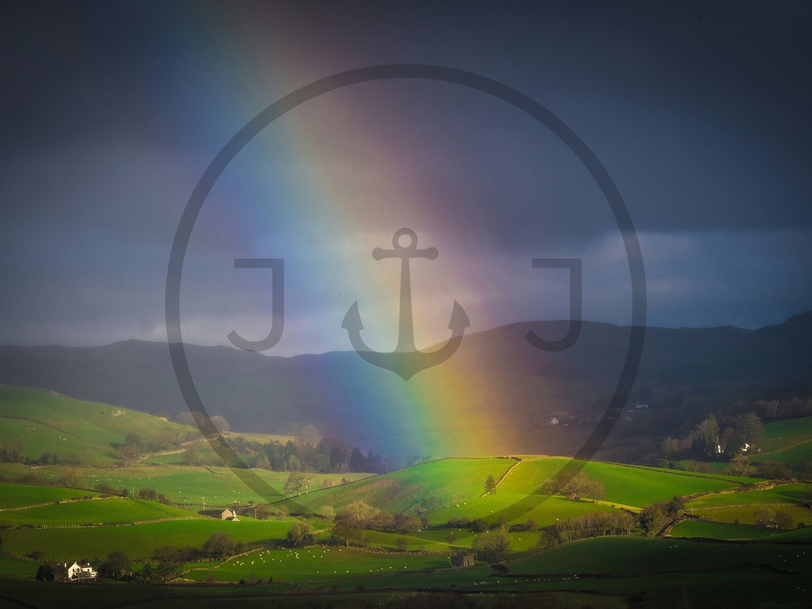 Rainbow Over Rolling Green Hills After Storm Countryside Poster - Image 3