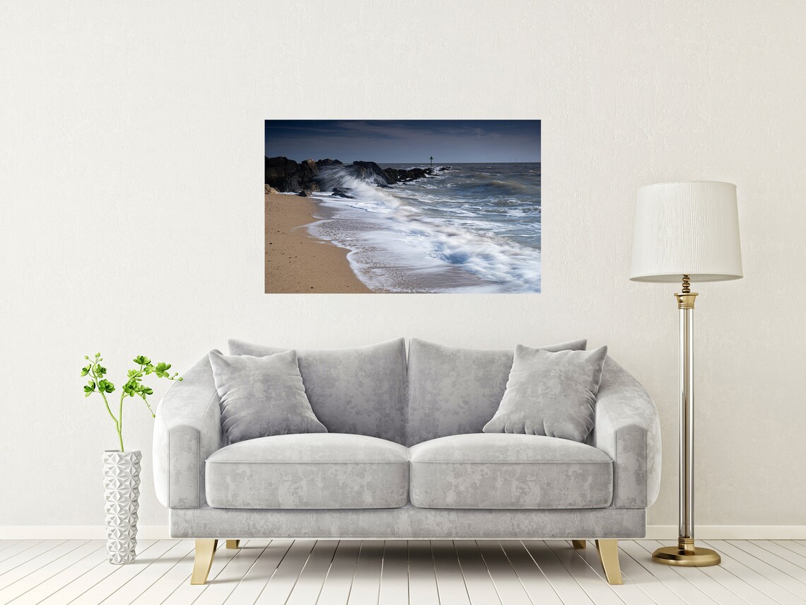 Jaywick Sands Essex Waves Crashing Rocky Groyne Turbines Poster - Image 2